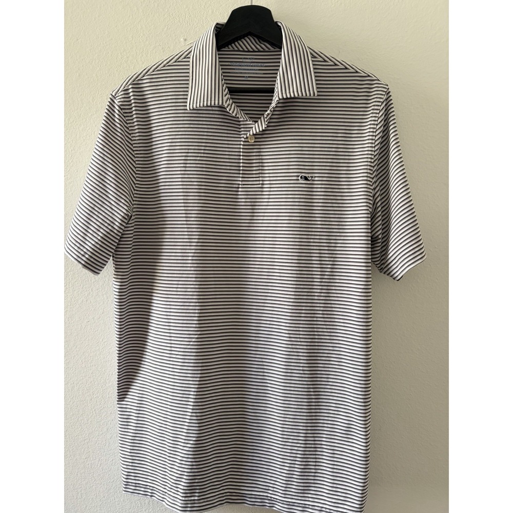 Vineyard Vines Performance Polo Shirt Medium Black White Striped Golf Tennis